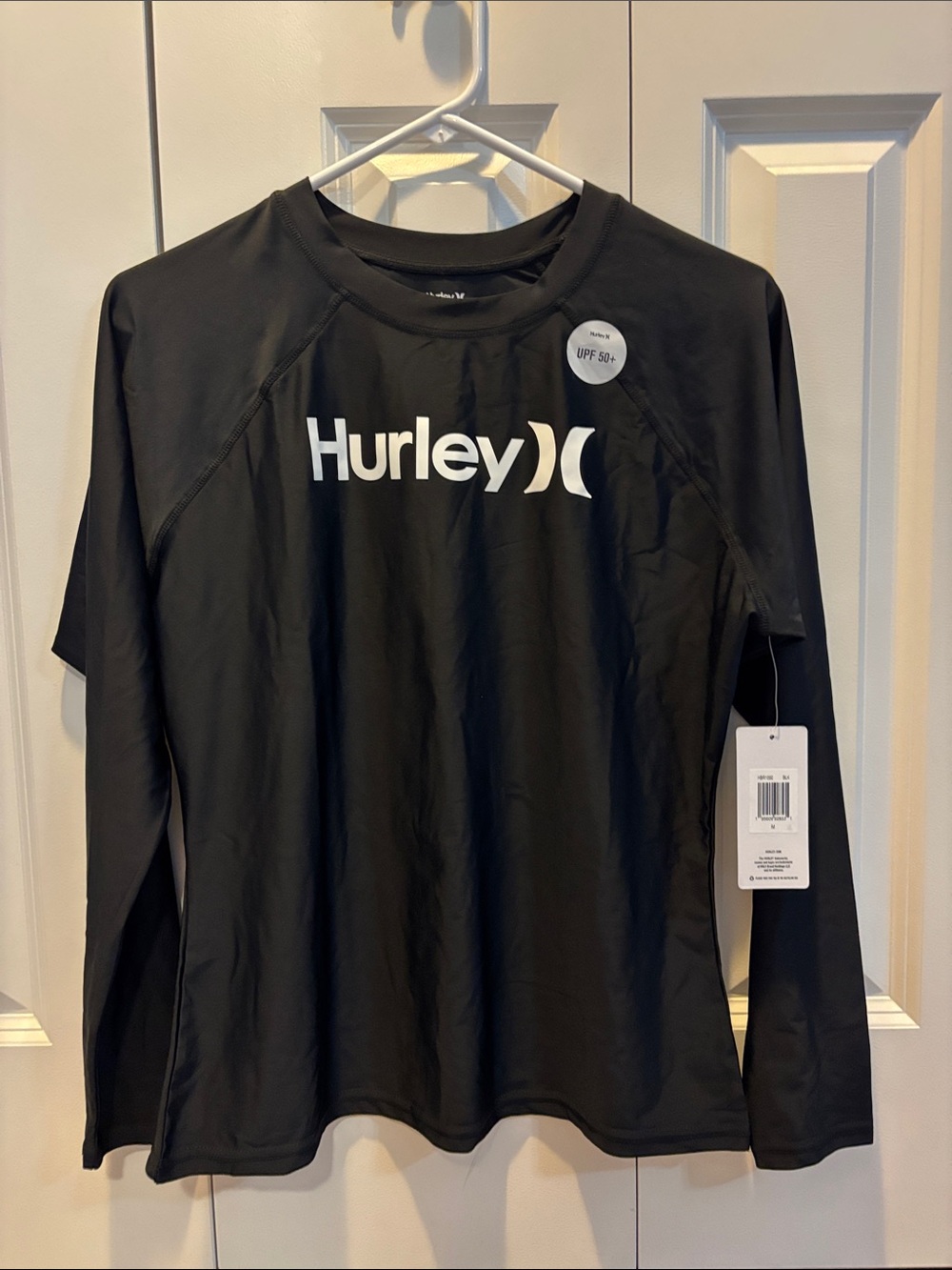 Hurley Black Womens Long-Sleeve Rash Guard with White Logo